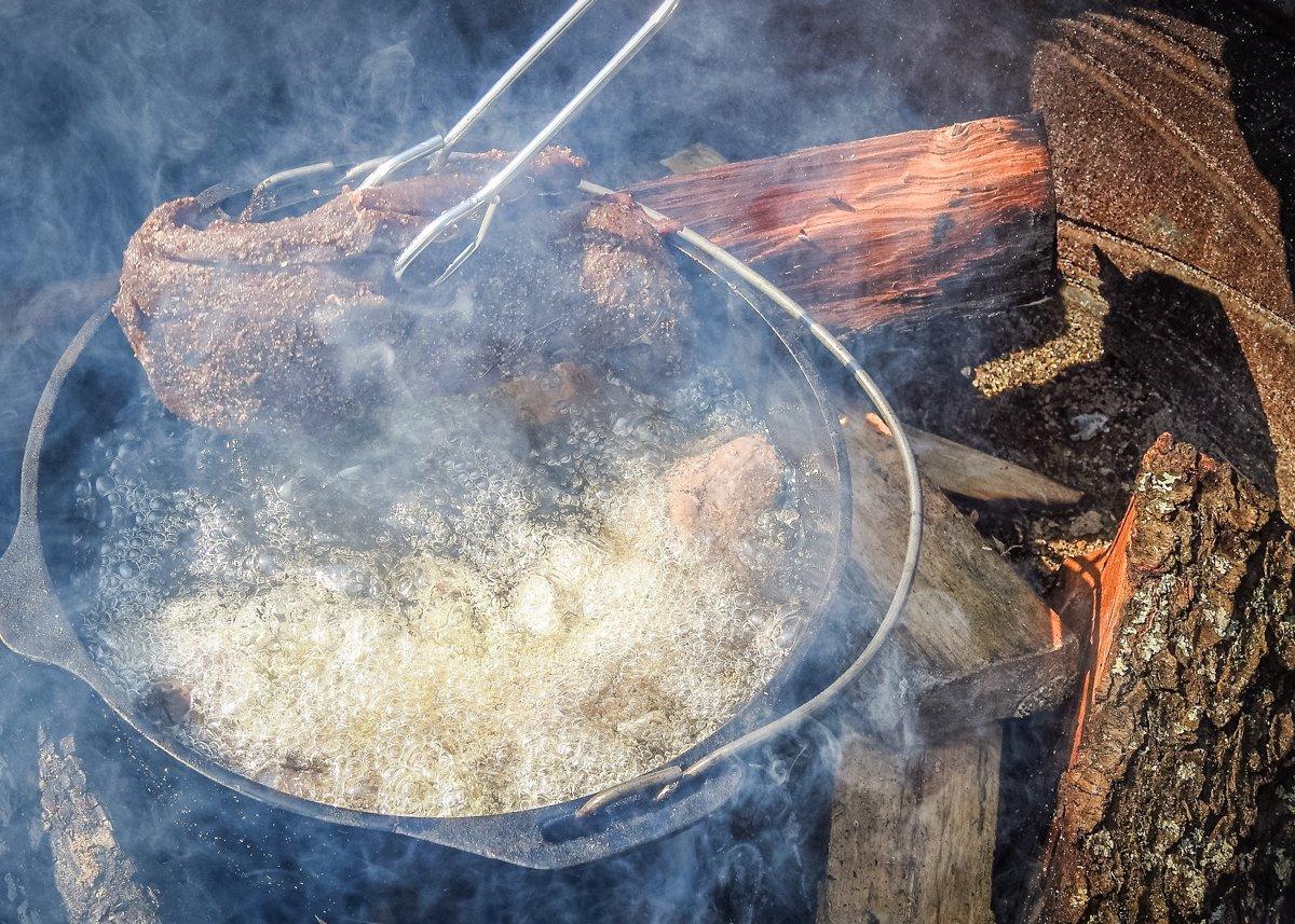 Fry the backstrap for 10-15 minutes.