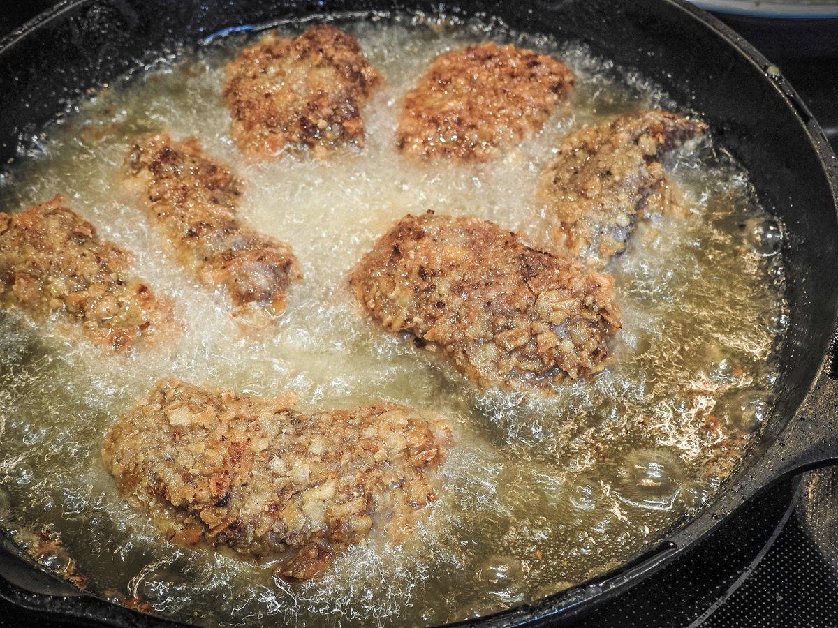 Fry the steaks for 2-3 minutes per side for medium-rare.