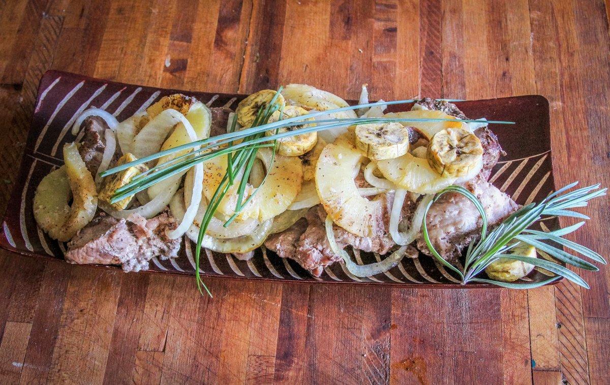With plantains, pineapple slices, and coconut milk, this pork recipe has a touch of the tropics.