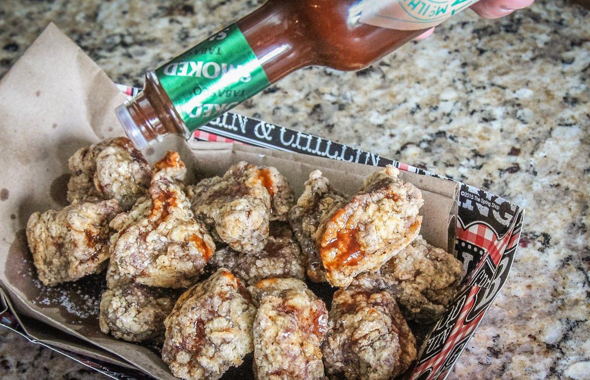 Sprinkle your favorite hot sauce over the deer steak bites.