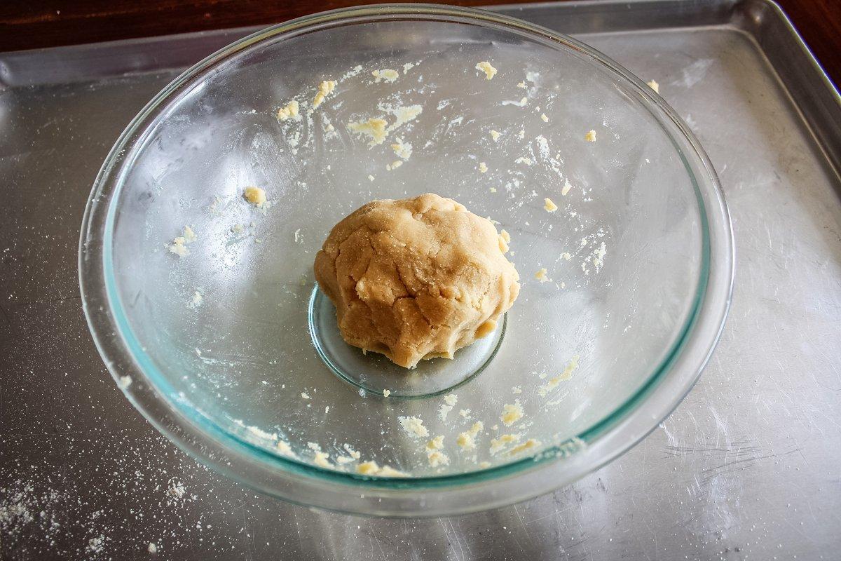Mix the dough into a ball, wrap in plastic and refrigerate.