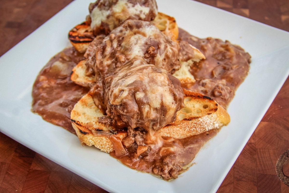 Serve the meatballs over mashed potatoes or egg noodles for a main course, over over toasted bread for an appetizer. 