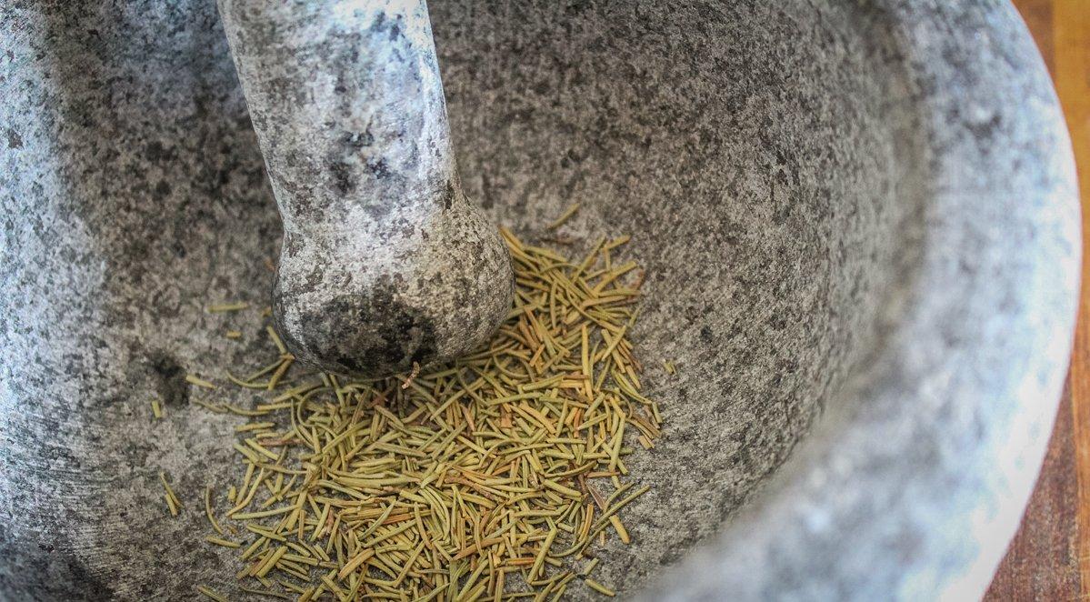 I prefer crushing the dried rosemary in a mortar and pestle before adding it to the sauce.