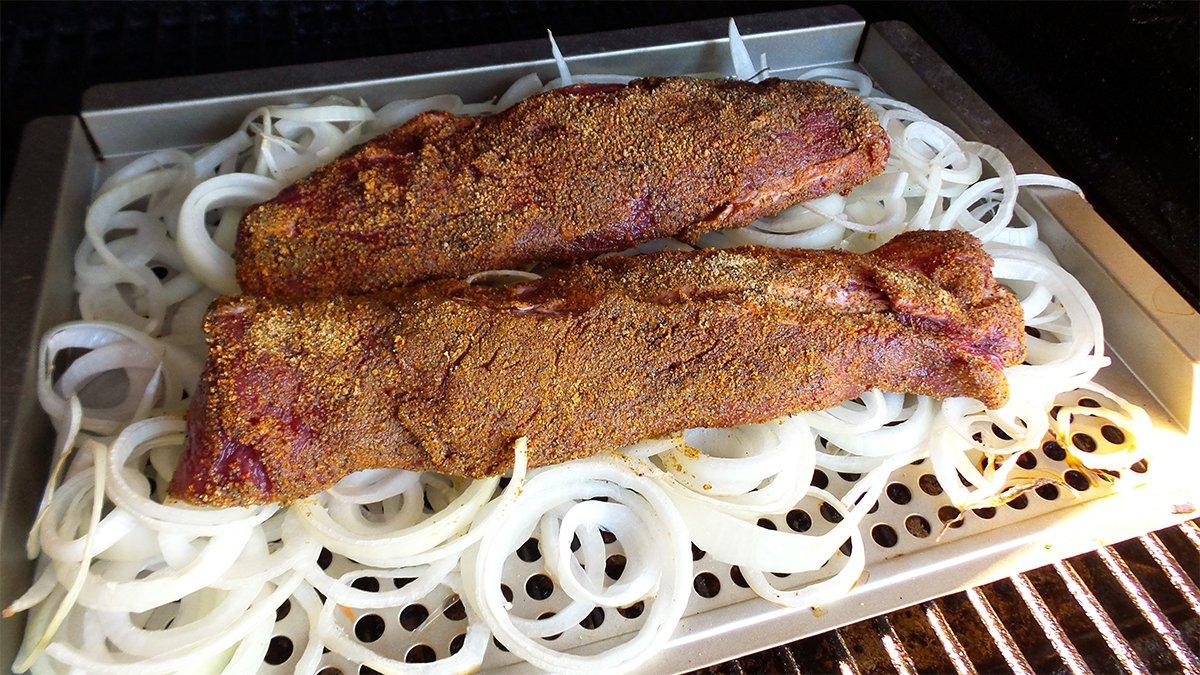 The onions steam as they cook, flavoring the venison as well as keeping it moist.