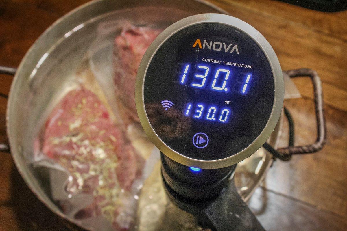 Set your sous vide unit for your desired finished temperature.