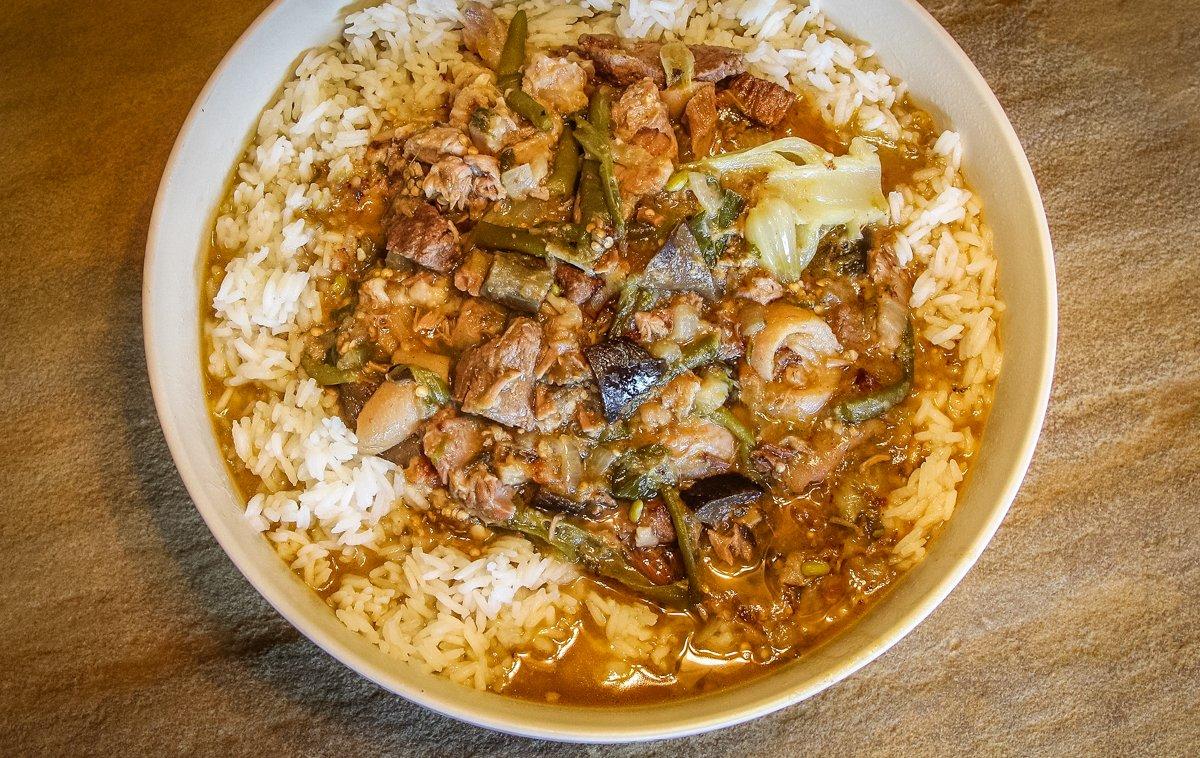 Serve the kare kare over rice and with spicy shrimp paste known as bagoong.