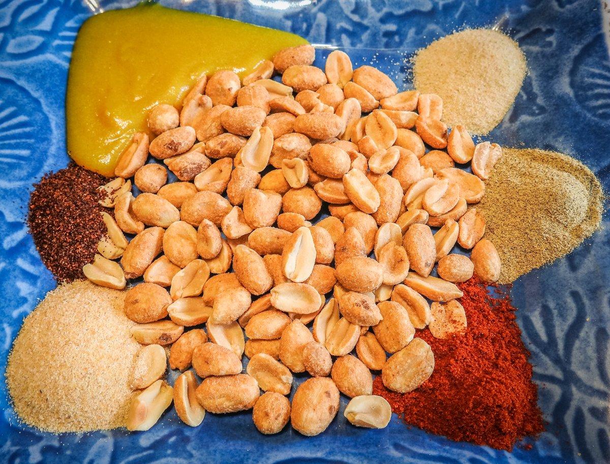 Chopped peanuts, spices, and chicken bullion make up the suya style rub.