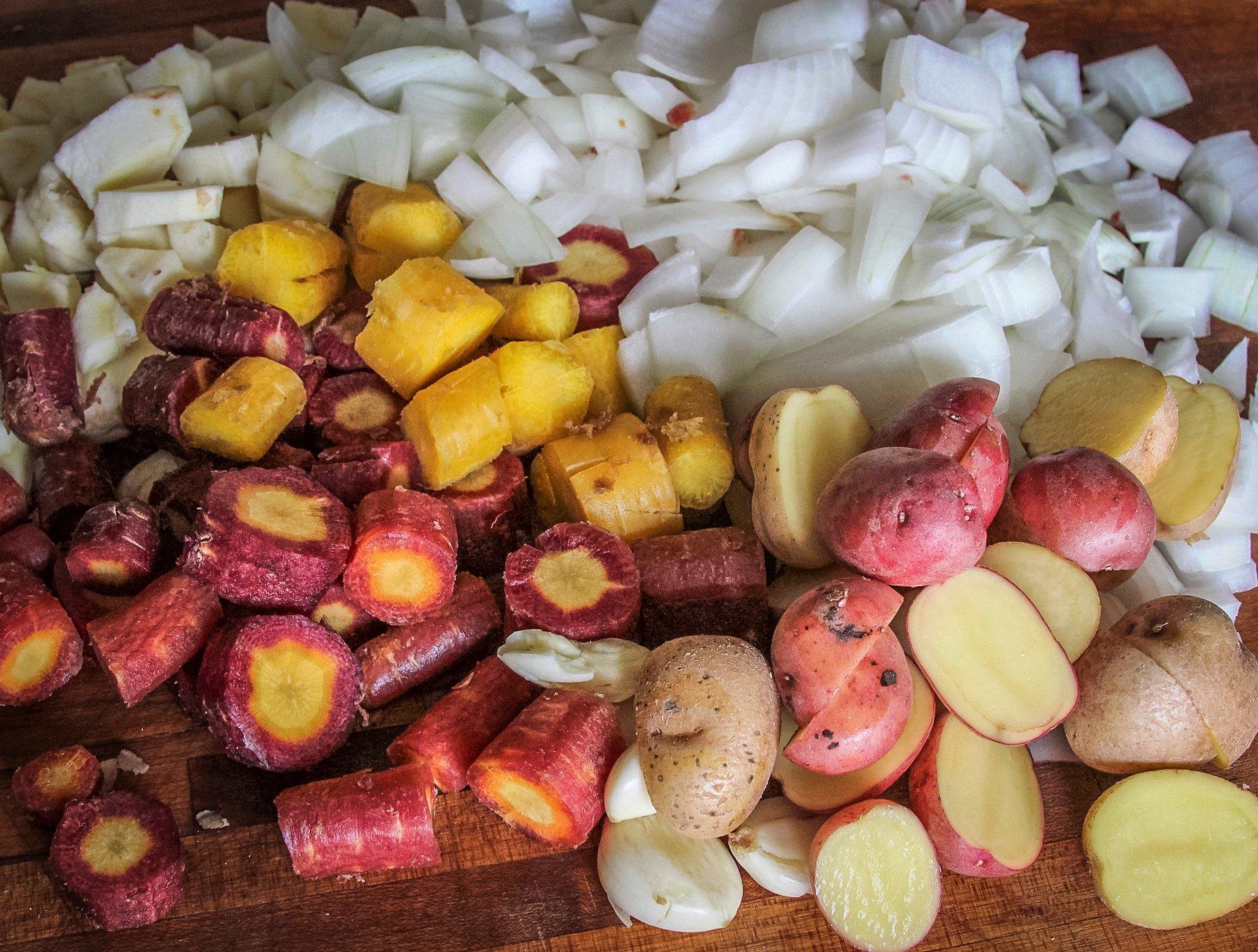 A hearty base of root vegetables give this stew some all-day rib-sticking power.
