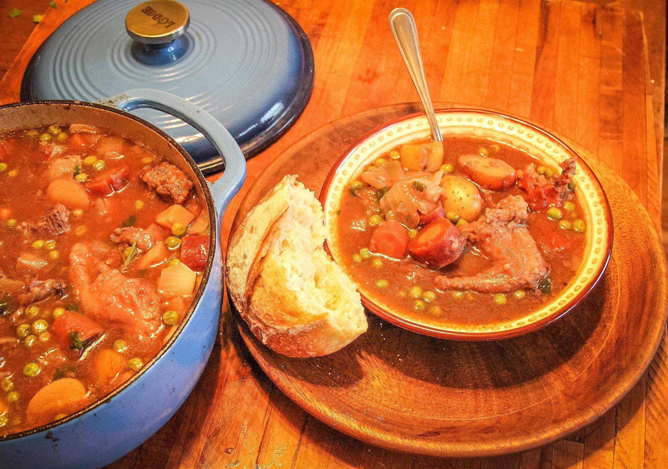 Serve the stew with a piece of crusty freshly baked bread.