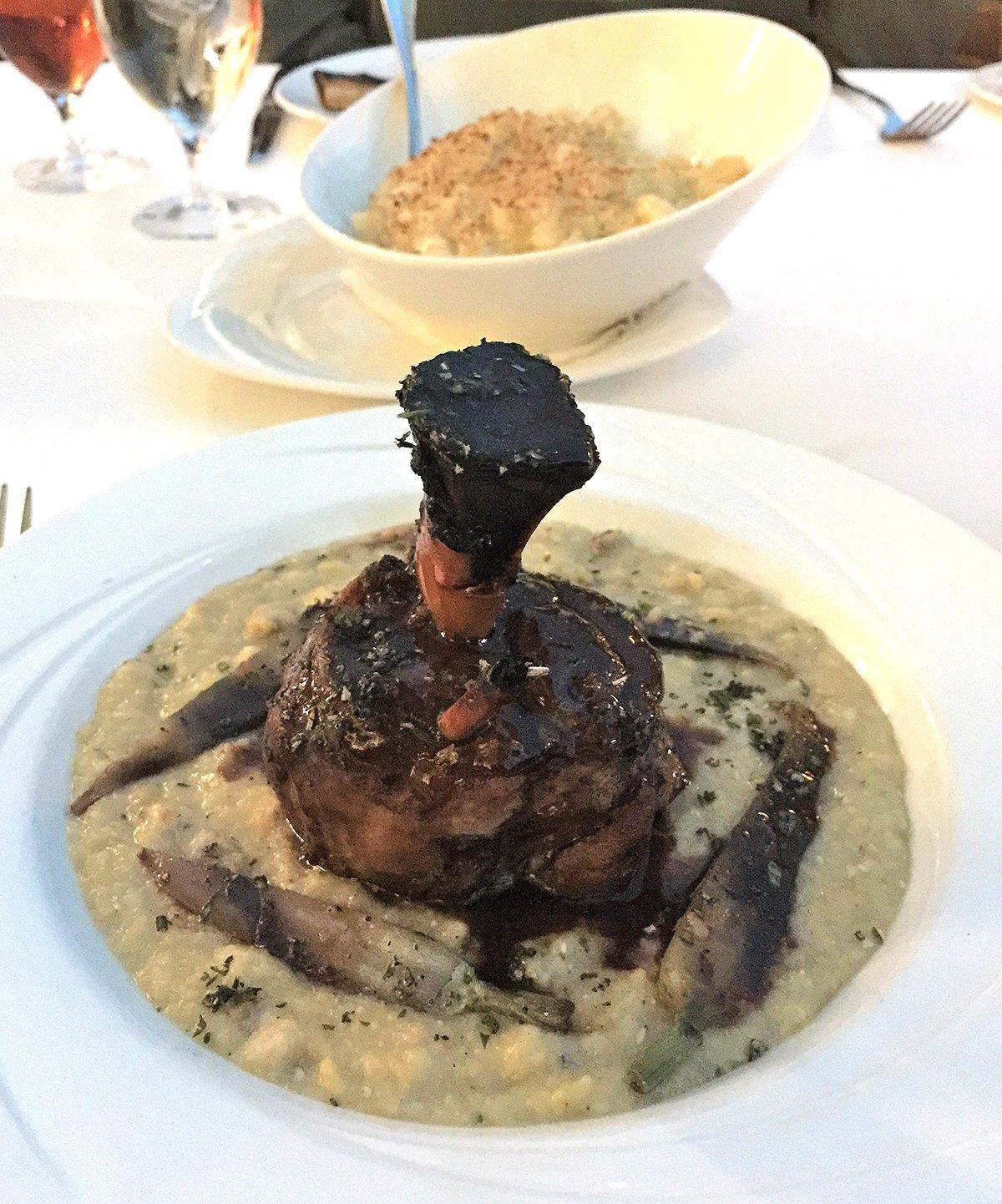 Try the pork shanks braised in duck fat at the Old Hickory Steakhouse at Opryland Hotel.