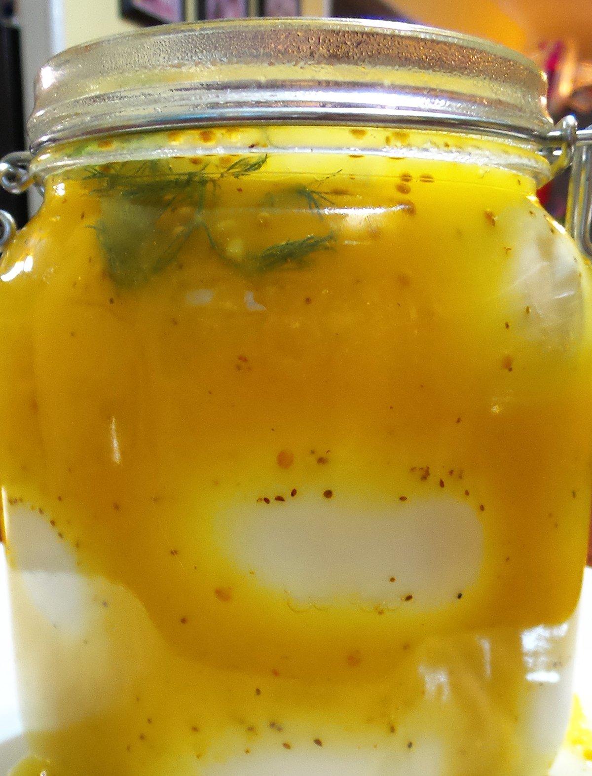 The longer the eggs remain in the pickling solution, the better the flavor.
