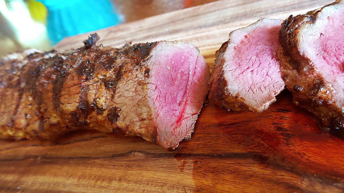 Grill the venison for five to seven minutes per side for a nice medium rare.