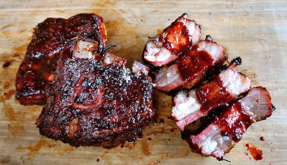 Brush the sauce on the ribs for a glaze, but save a little to top the ribs once they are sliced.