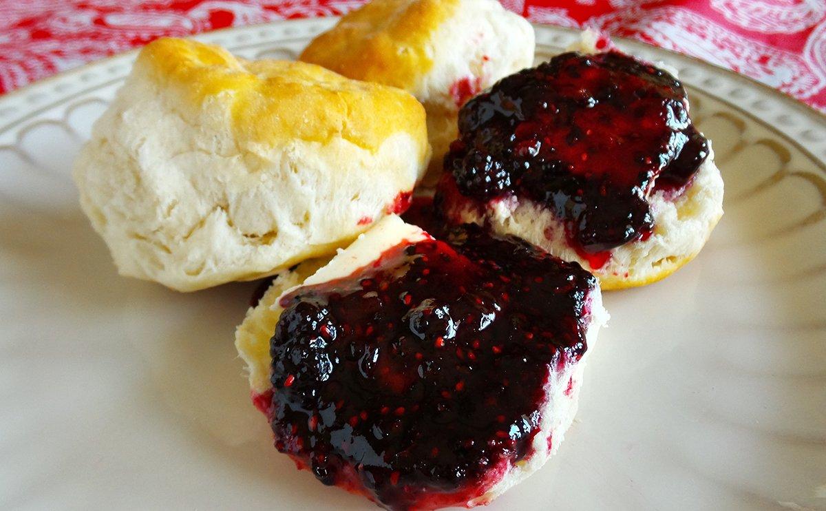 Nothing tops a piping hot biscuit better than a little butter and some blackberry jam.