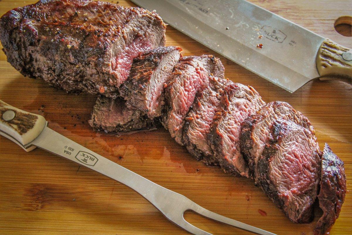 Grill the backstrap and slice after it rest a few minutes.