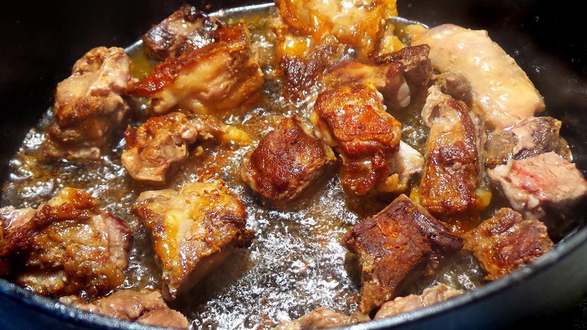Brown the pork in batches to avoid overcrowding the pan.