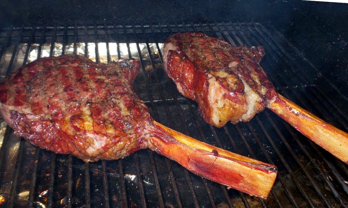 After cooking at a low temperature, the steaks get a fast sear over high heat to finish.