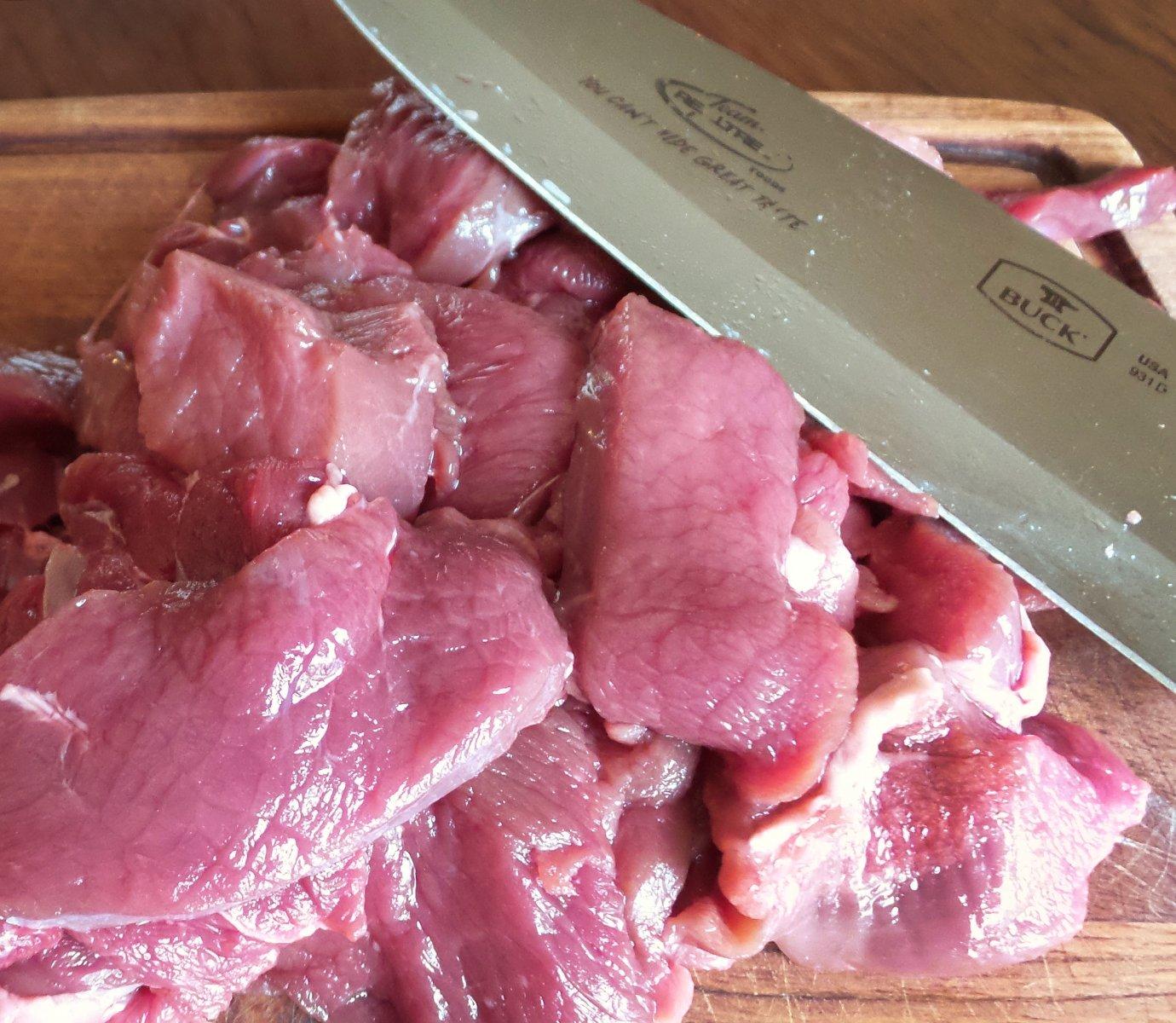 Slice any cut of venison steak thinly, against the grain, then brown it quickly.