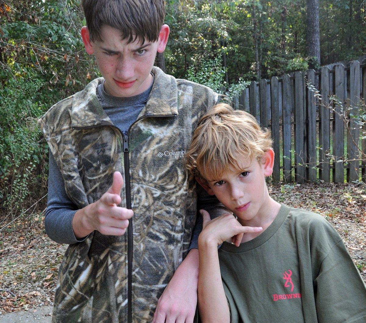 My boys are looking cool in the Columbia Men's PHG Camo Fleece Vest in Realtree Xtra and the Youth Browning Buckmark shirt. ©Stephanie Mallory