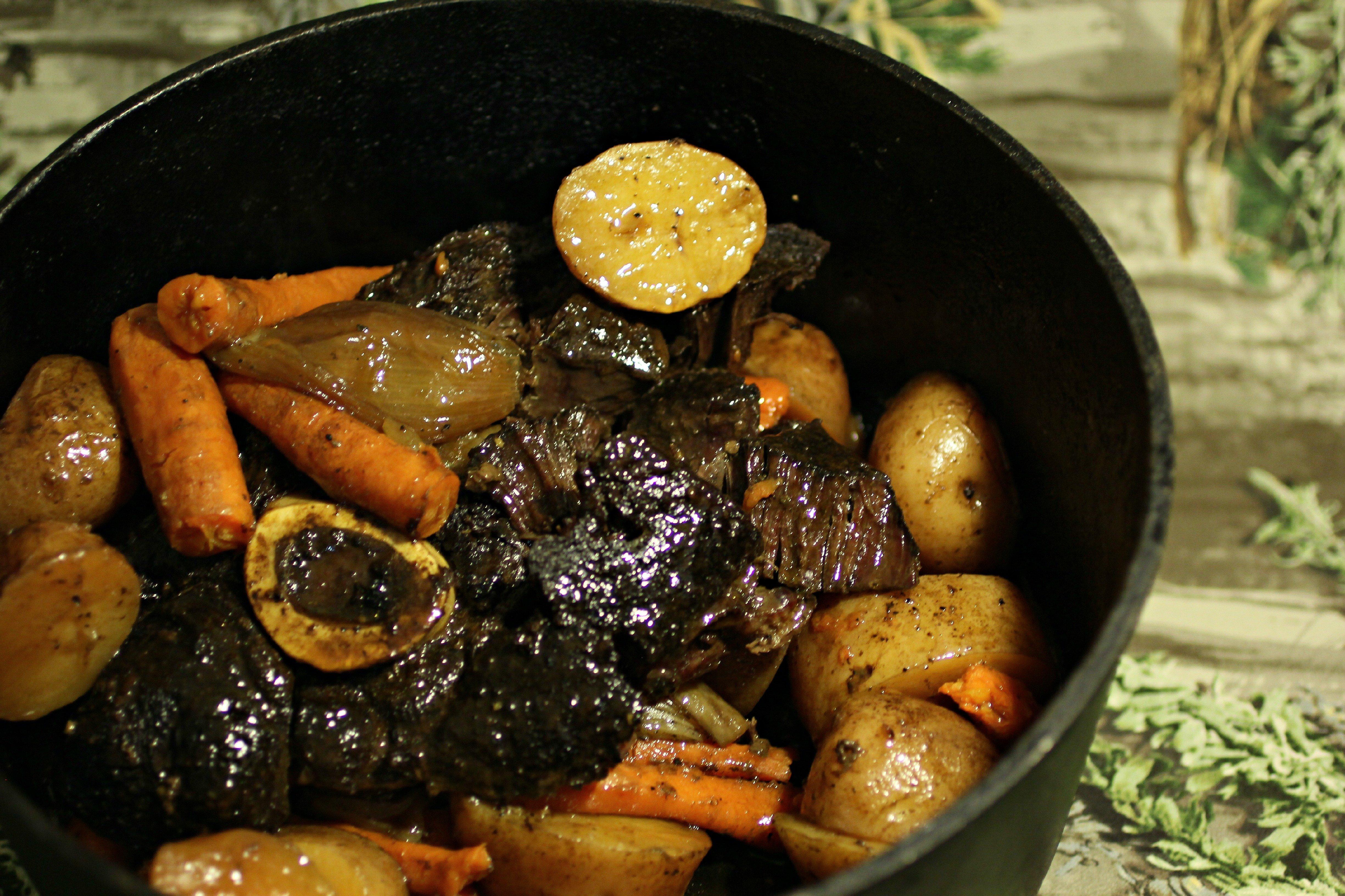 Elk potroast in a dutch oven makes an outstanding winter meal.