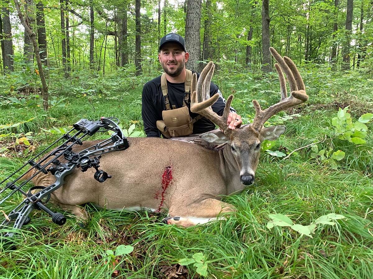 Kyle Culbreth slept in a box blind to get a shot at this morning-patterned buck.