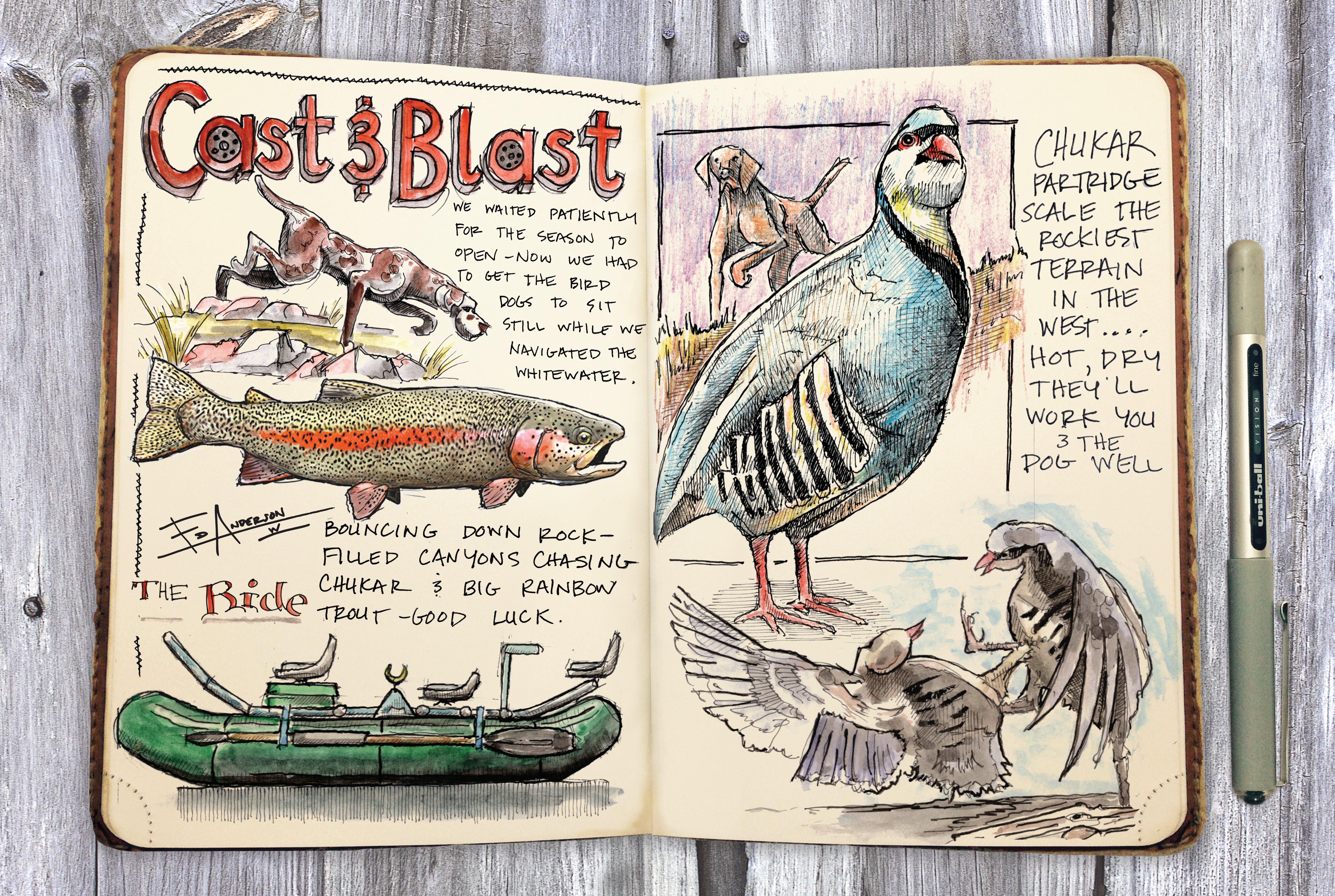 Ed Anderson's journals reflect his love of travel, hunting and fishing. (© Ed Anderson illustration)