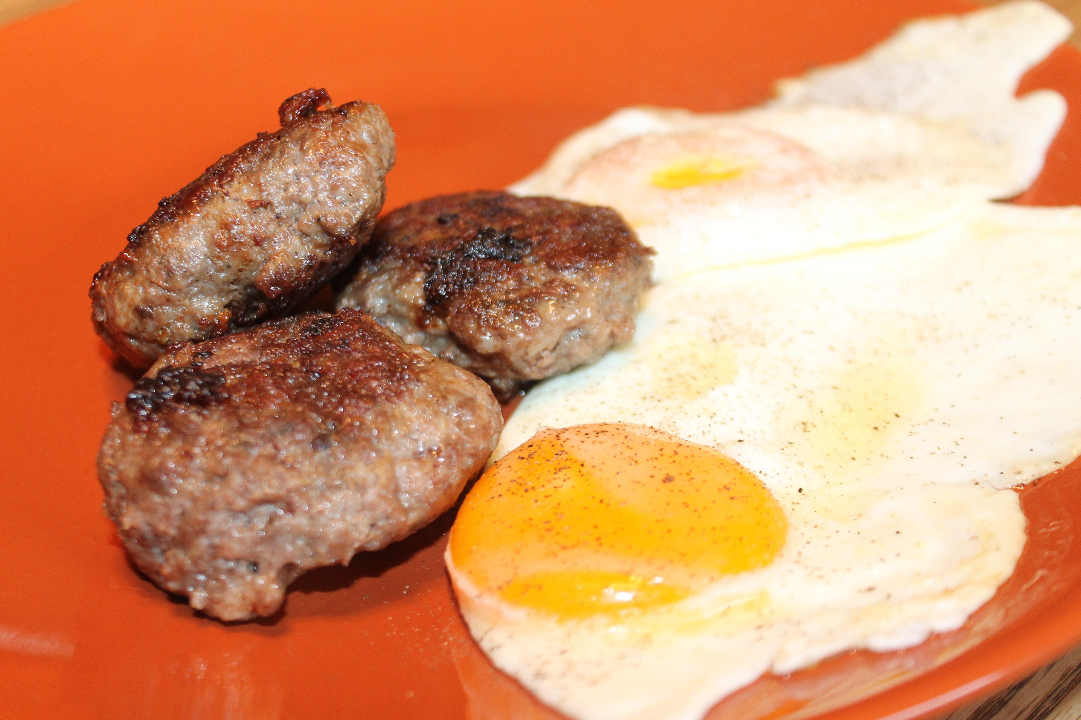 Fresh pork sausage and fried eggs make a perfect pre hunt breakfast.