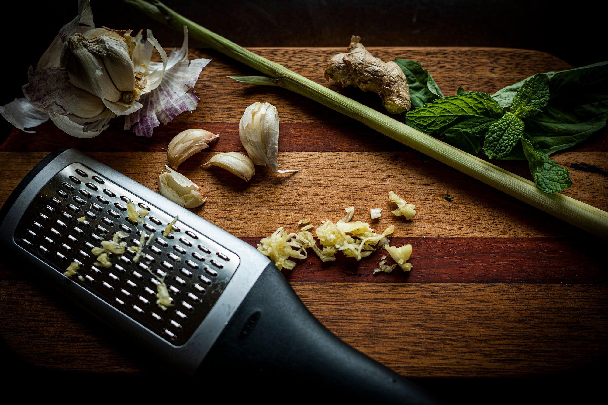 Grate the ginger and garlic. Image by Grit Media