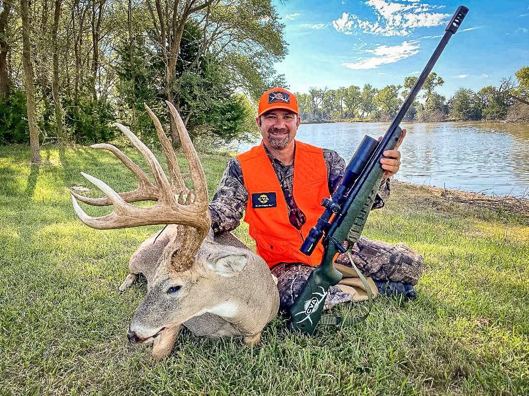 Rayfield used his CVA Paramount muzzleloader to bring down this early-season Kansas monster. Image by Buckventures