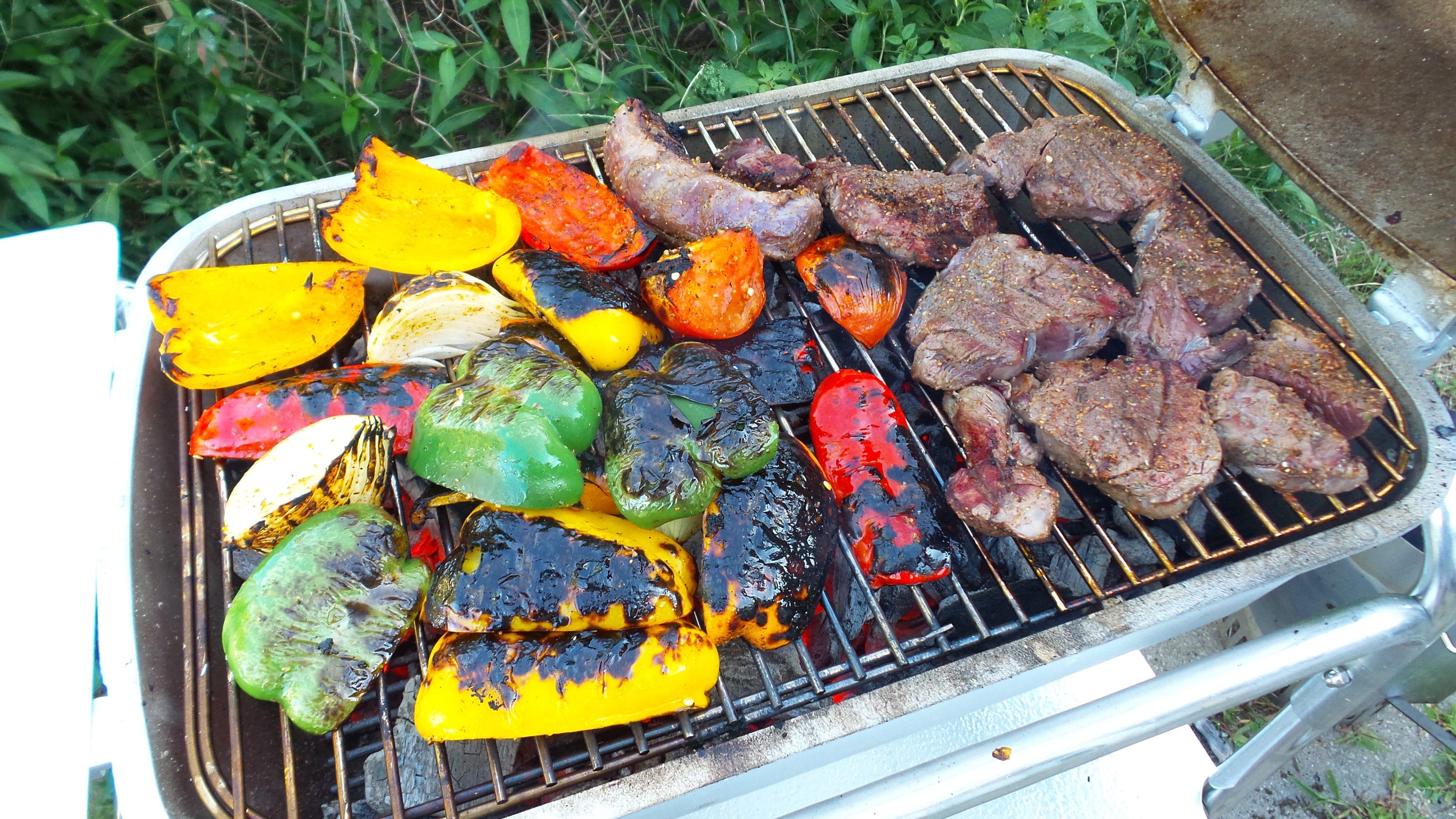 Char the vegetables well on a searing hot grill.