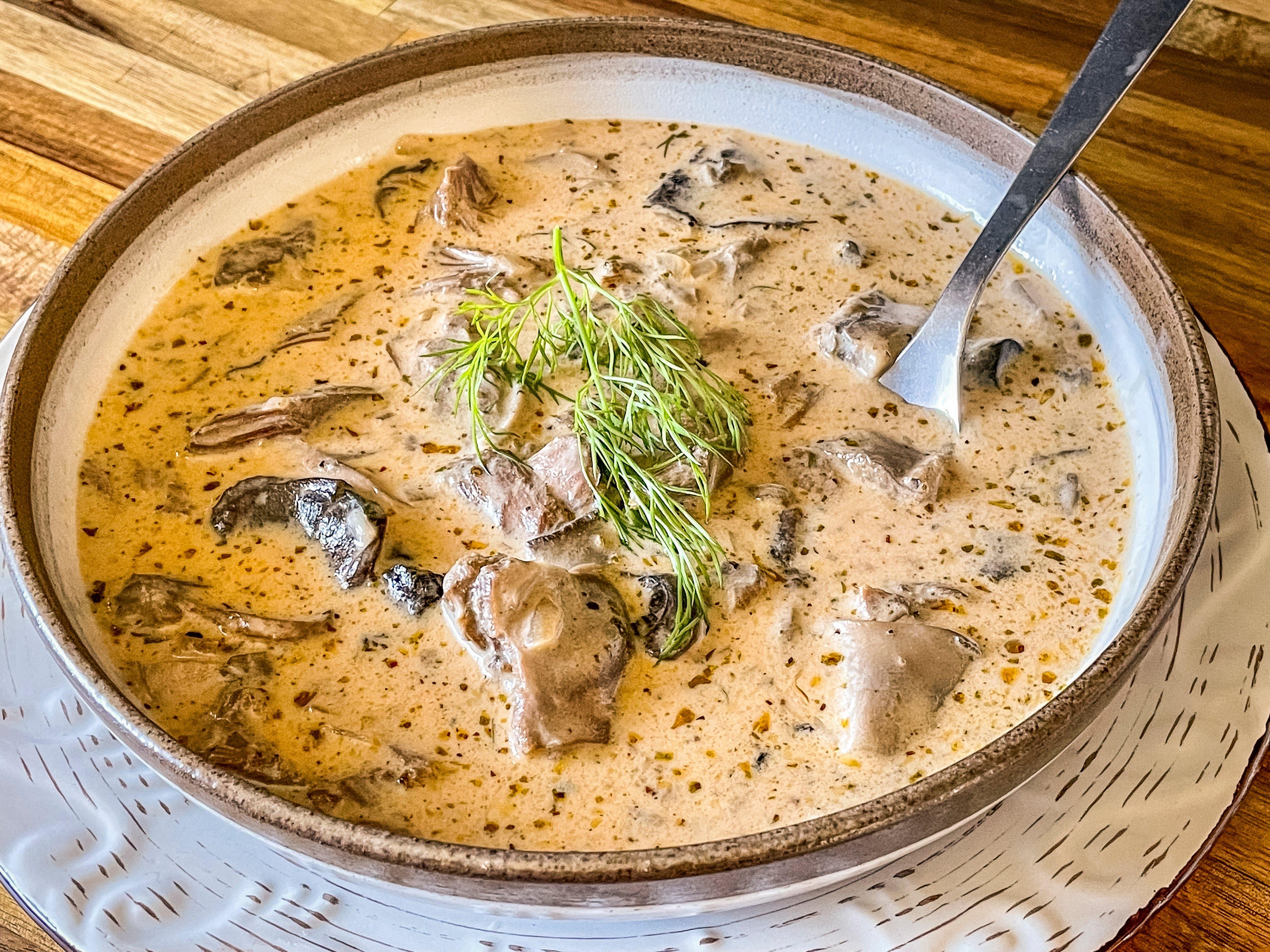 Creamy Hungarian Turkey Leg and Mushroom Soup