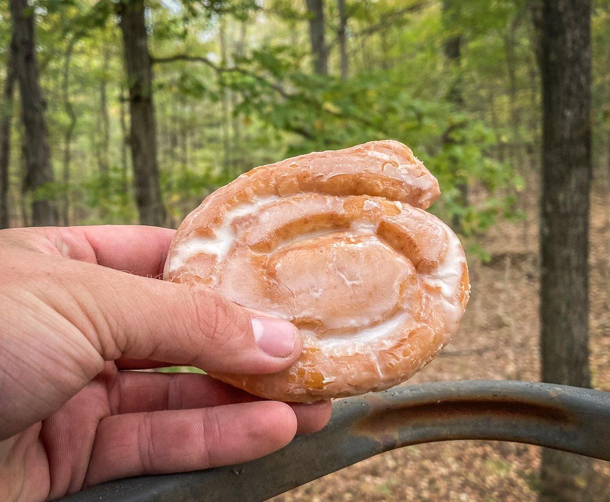 A snack cake like a honeybun is perfect for a late-morning breakfast in the woods.