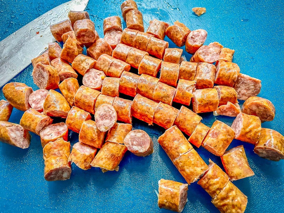 Dice up a pound of your favorite smoked sausage.