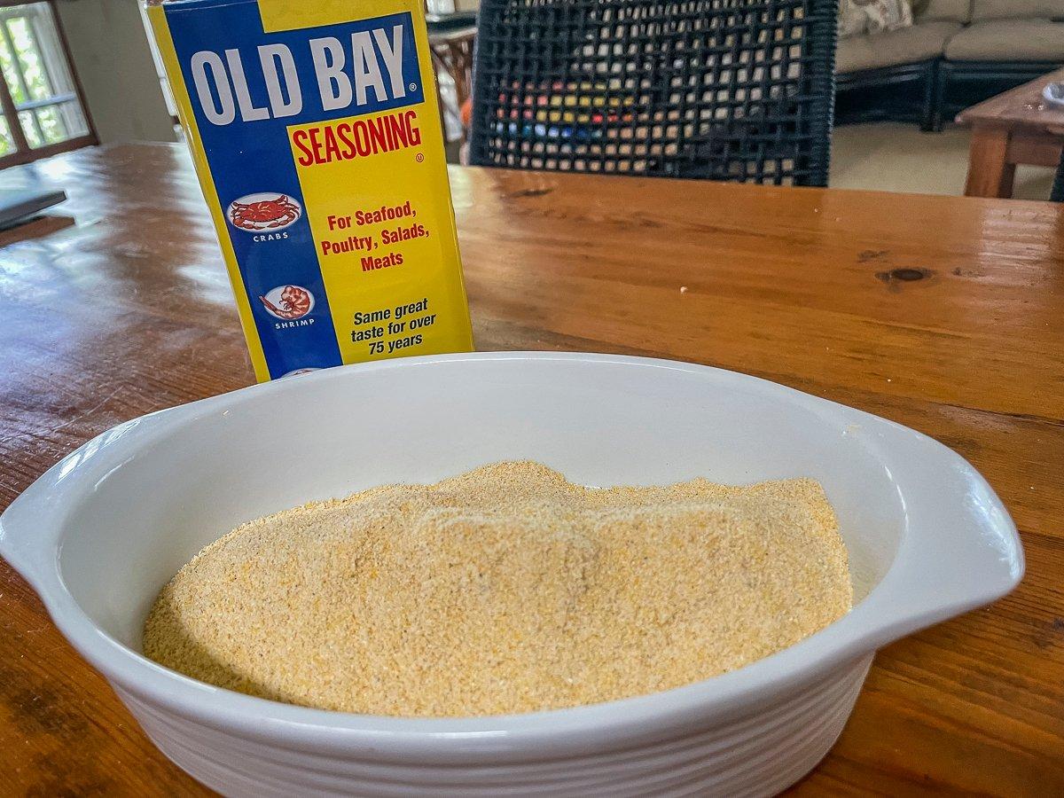 Mix Old Bay into corn meal for the fish breading.