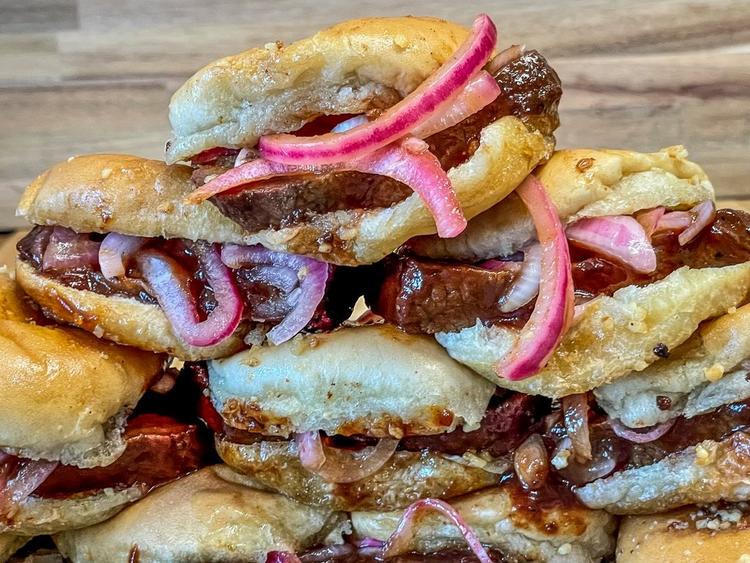 BBQ Venison Backstrap and Pickled Onion Sliders 