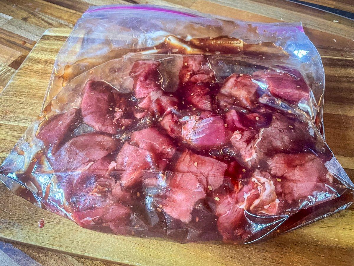 Marinate the backstrap in your favorite teriyaki sauce.