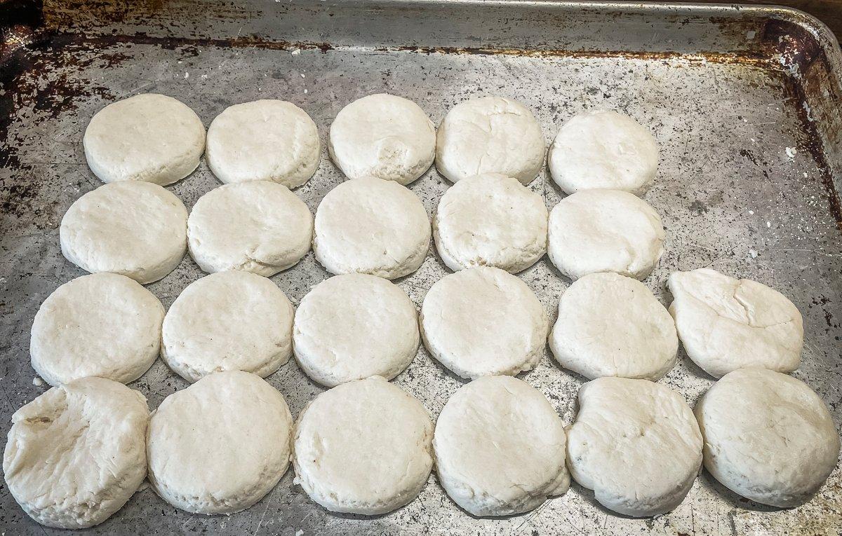 Place the biscuits on a baking pan just close enough to touch one another.
