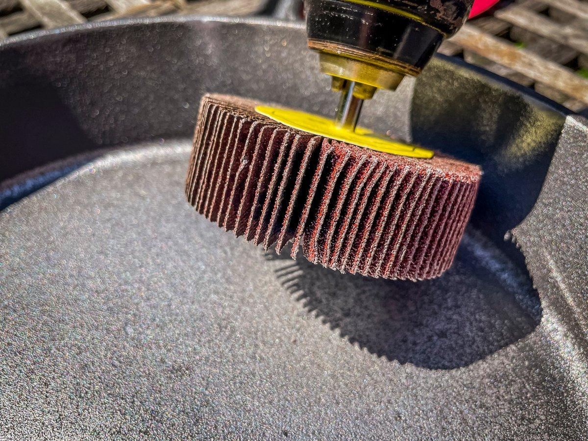 Sanding Smooth the inside of a Cast Iron Skillet By Hand 