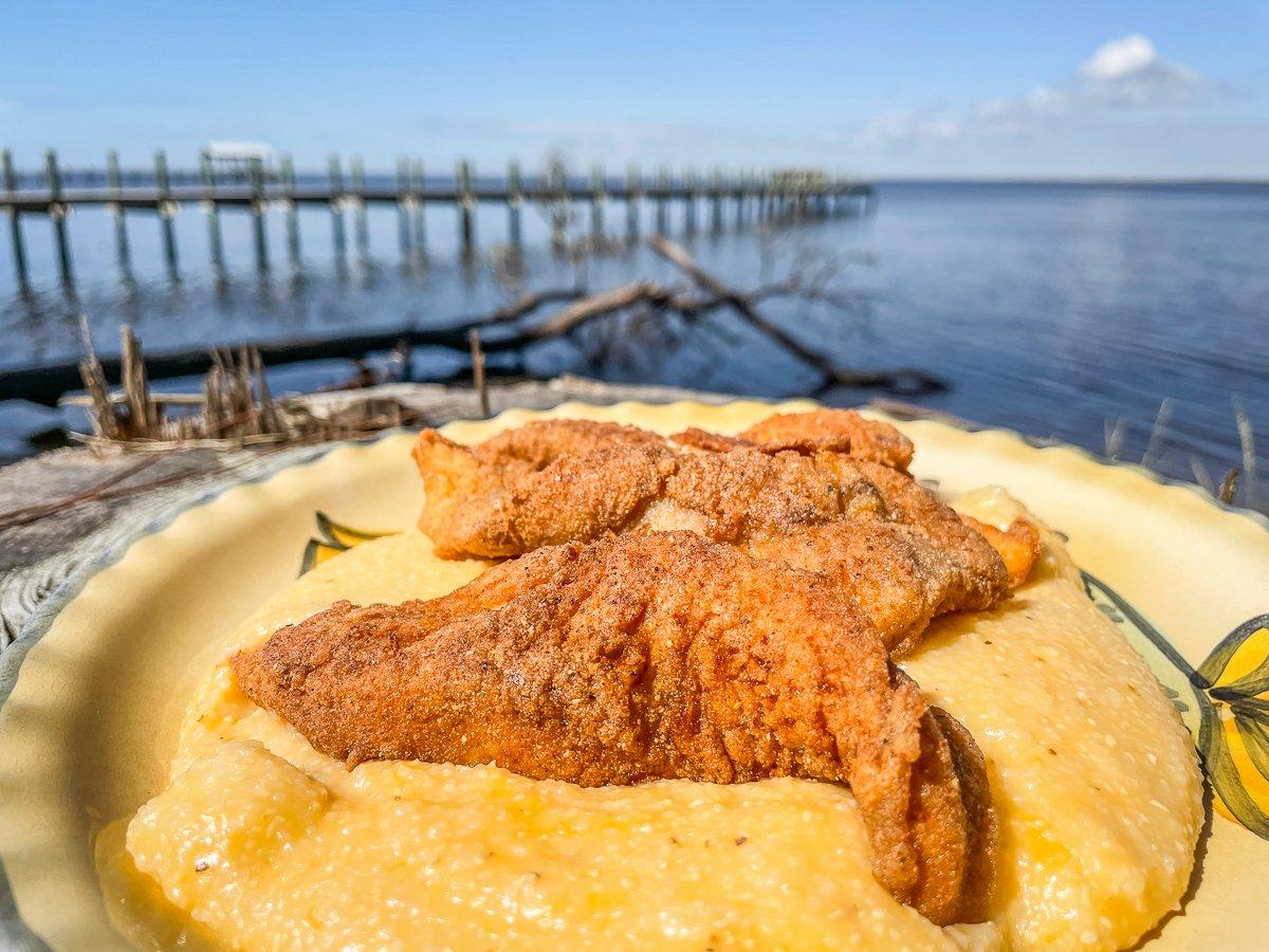A plateful of fried sailcat over cheese grits is as good as any freshwater catfish.