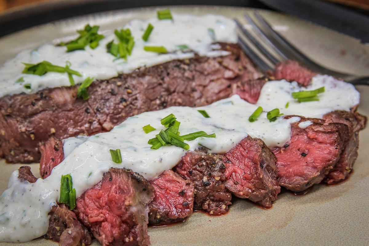 Spoon the horseradish sauce over the steaks before serving.