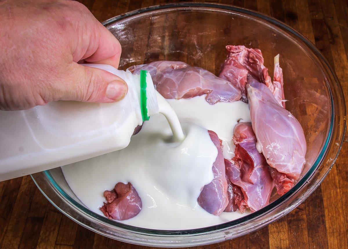 Marinate the rabbit overnight in buttermilk.