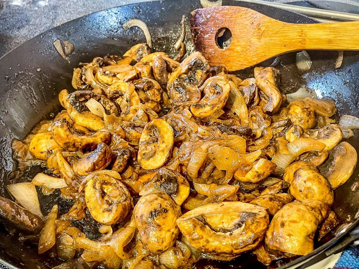 Sauté the mushrooms and onions.