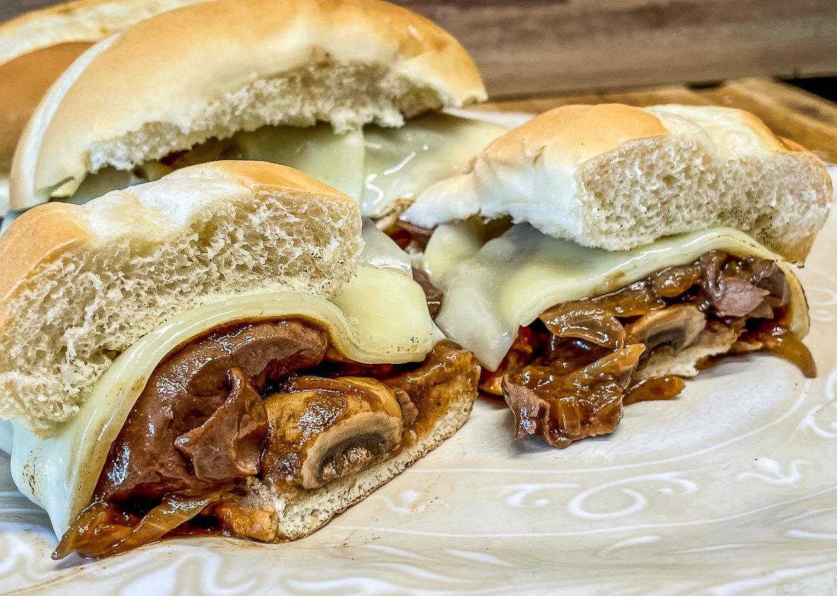 Deer heart and mushrooms in a rich gravy make an outstanding sandwich.