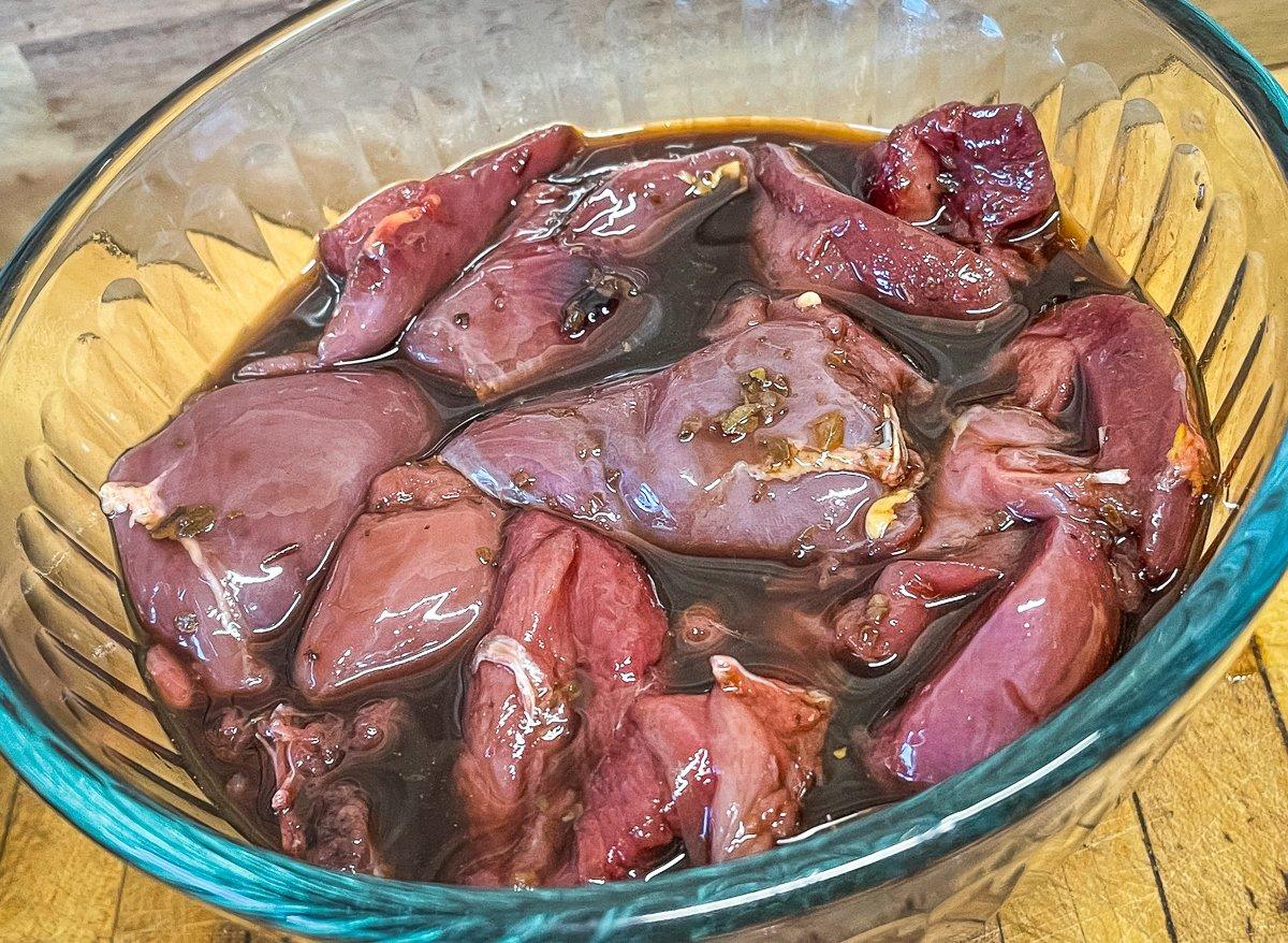 Marinate both the dove breasts and the mushrooms for extra flavor.