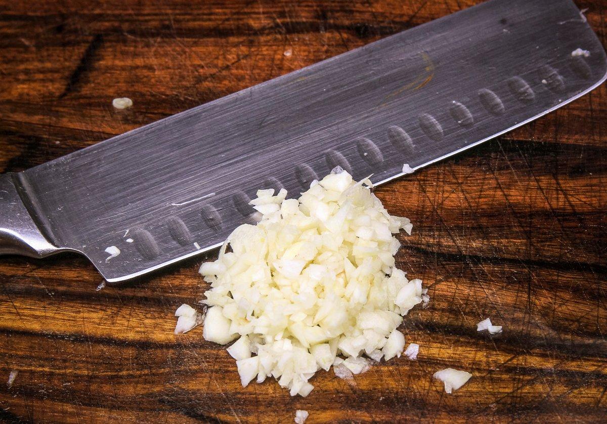 Mince fresh garlic for the glaze.