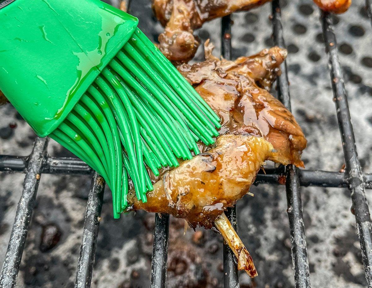 Brush with teriyaki sauce as you grill to crisp the skin.