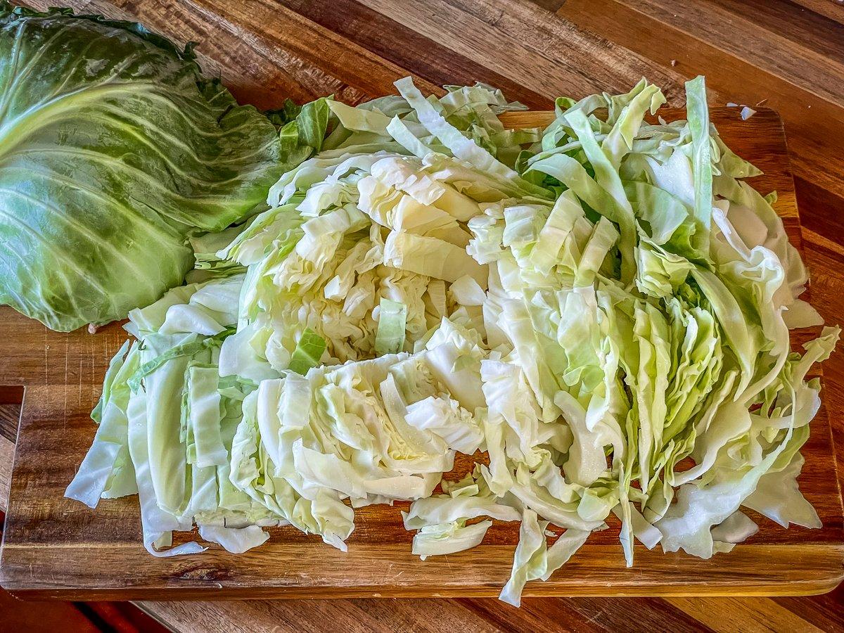 Core and chop the cabbage.