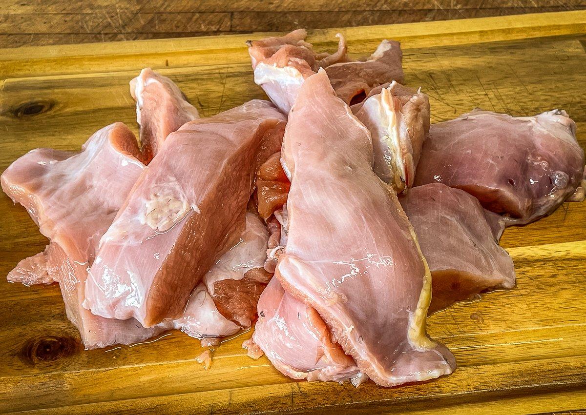 Slice the breast meat into 1-inch steaks.