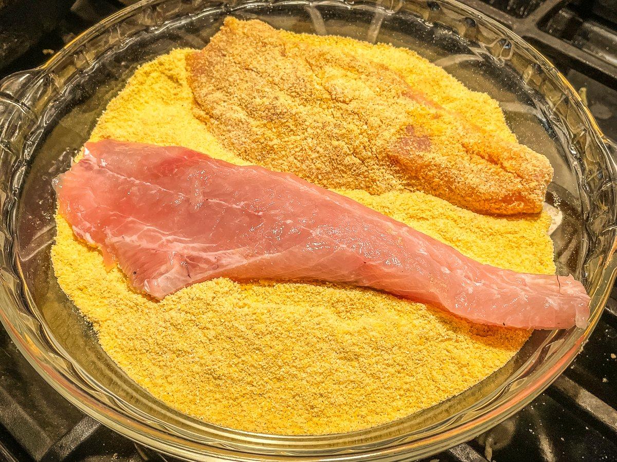 Dredge the mullet in your favorite cornmeal-based fish breading.