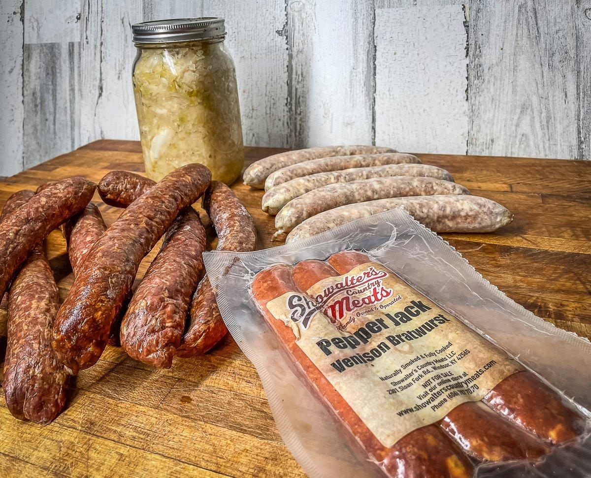 Pick any venison sausage you like, either homemade or from a processor. 